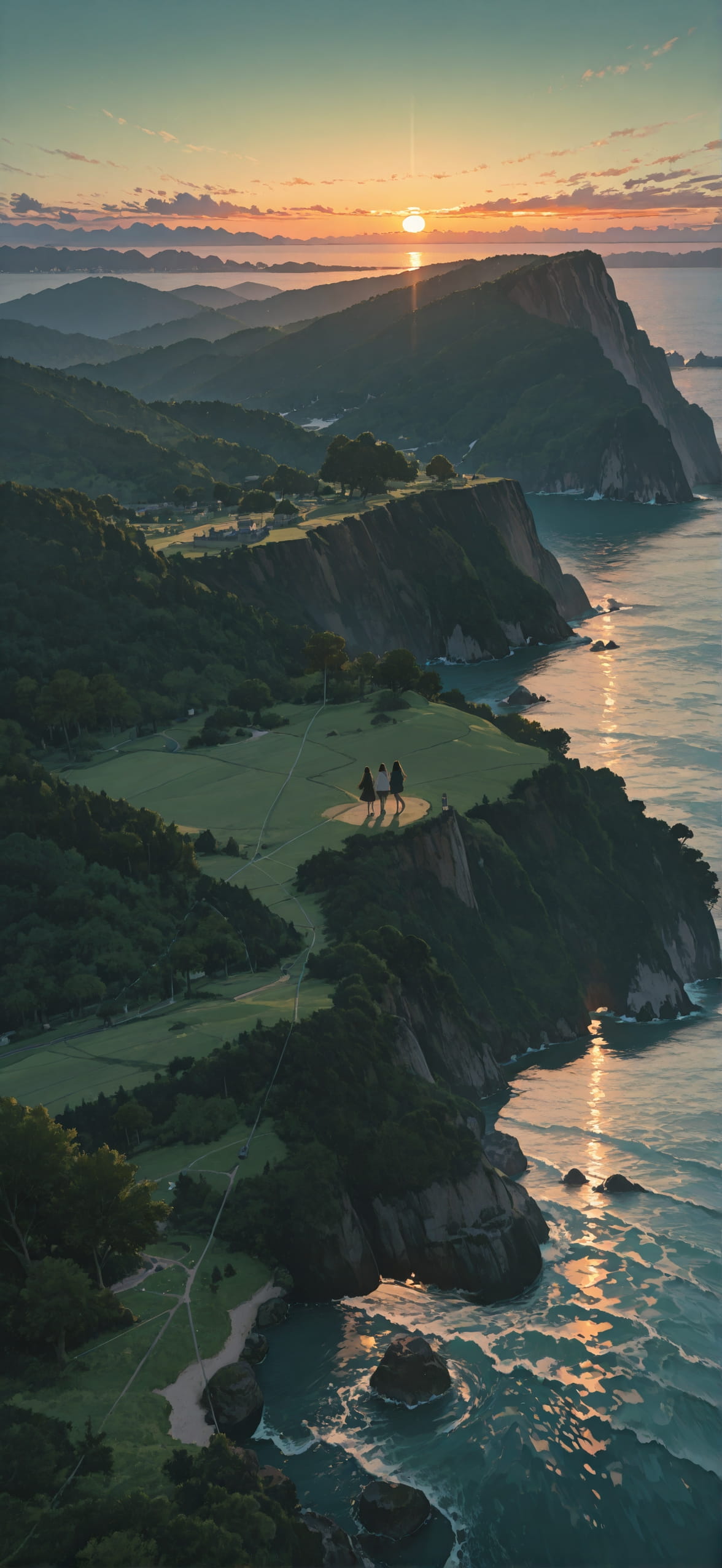 Connectioneering Green Sunset Sea Spring mobile wallpaper / スマホ壁紙