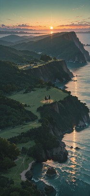 Connectioneering Green Sunset Sea Spring mobile wallpaper / スマホ壁紙