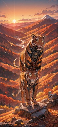 Connectioneering Orange Sunset Mountain Autumn Animal Machine mobile wallpaper / スマホ壁紙