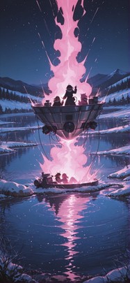 Connectioneering Pink Night Sea Winter Machine mobile wallpaper / スマホ壁紙