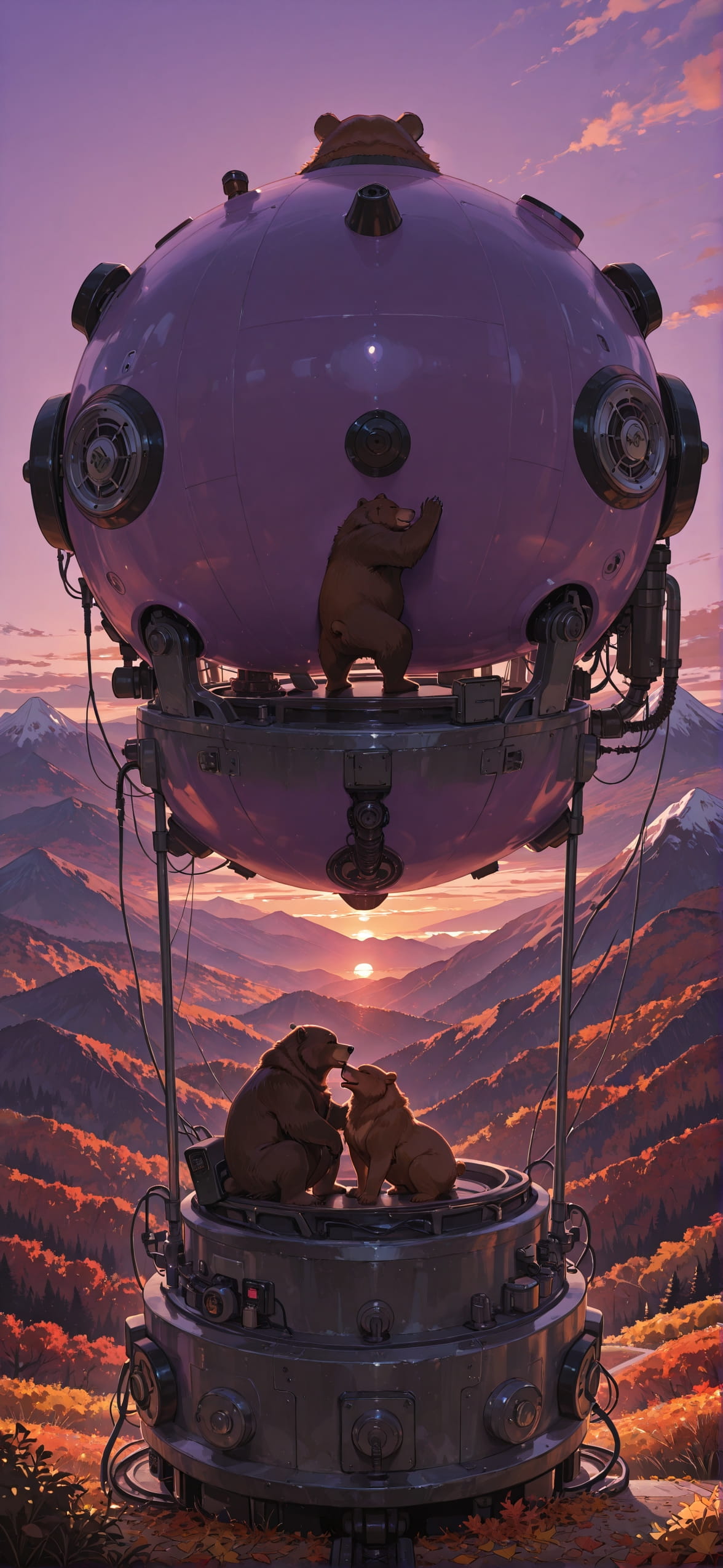 Connectioneering Purple Sunset Mountain Autumn Animal Machine mobile wallpaper / スマホ壁紙