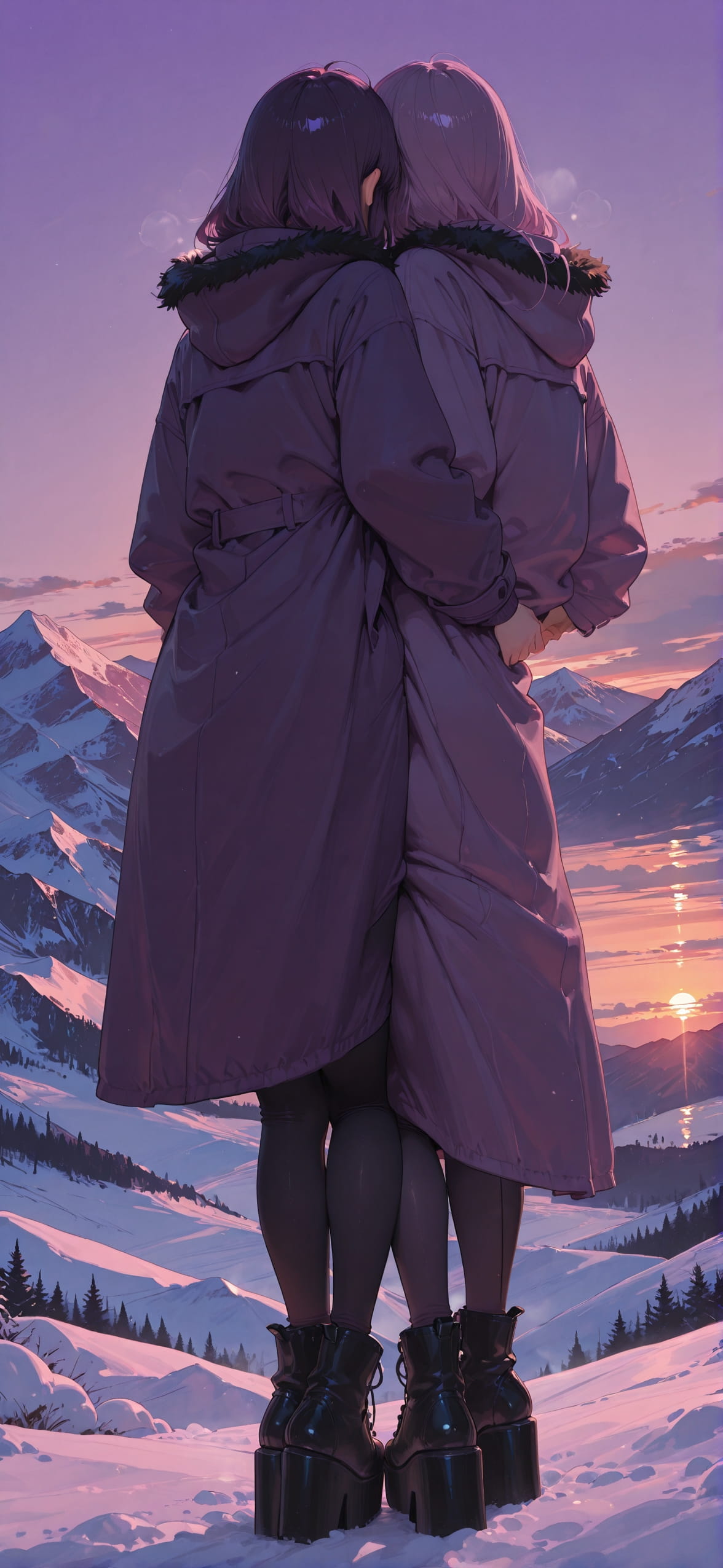 Connectioneering Purple Sunset Mountain Winter mobile wallpaper / スマホ壁紙