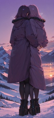 Connectioneering Purple Sunset Mountain Winter mobile wallpaper / スマホ壁紙
