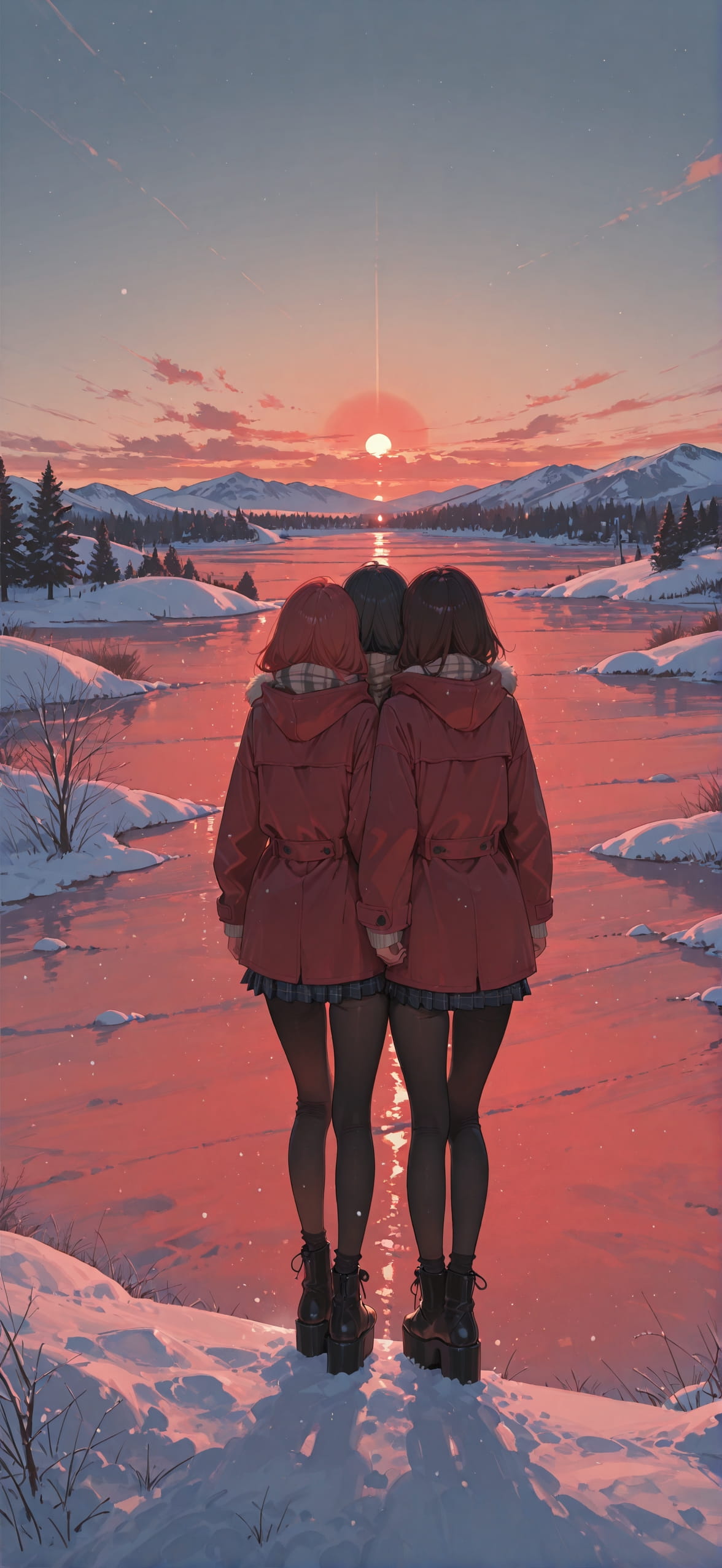Connectioneering Red Afternoon Sky Winter mobile wallpaper / スマホ壁紙