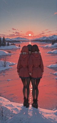 Connectioneering Red Afternoon Sky Winter mobile wallpaper / スマホ壁紙