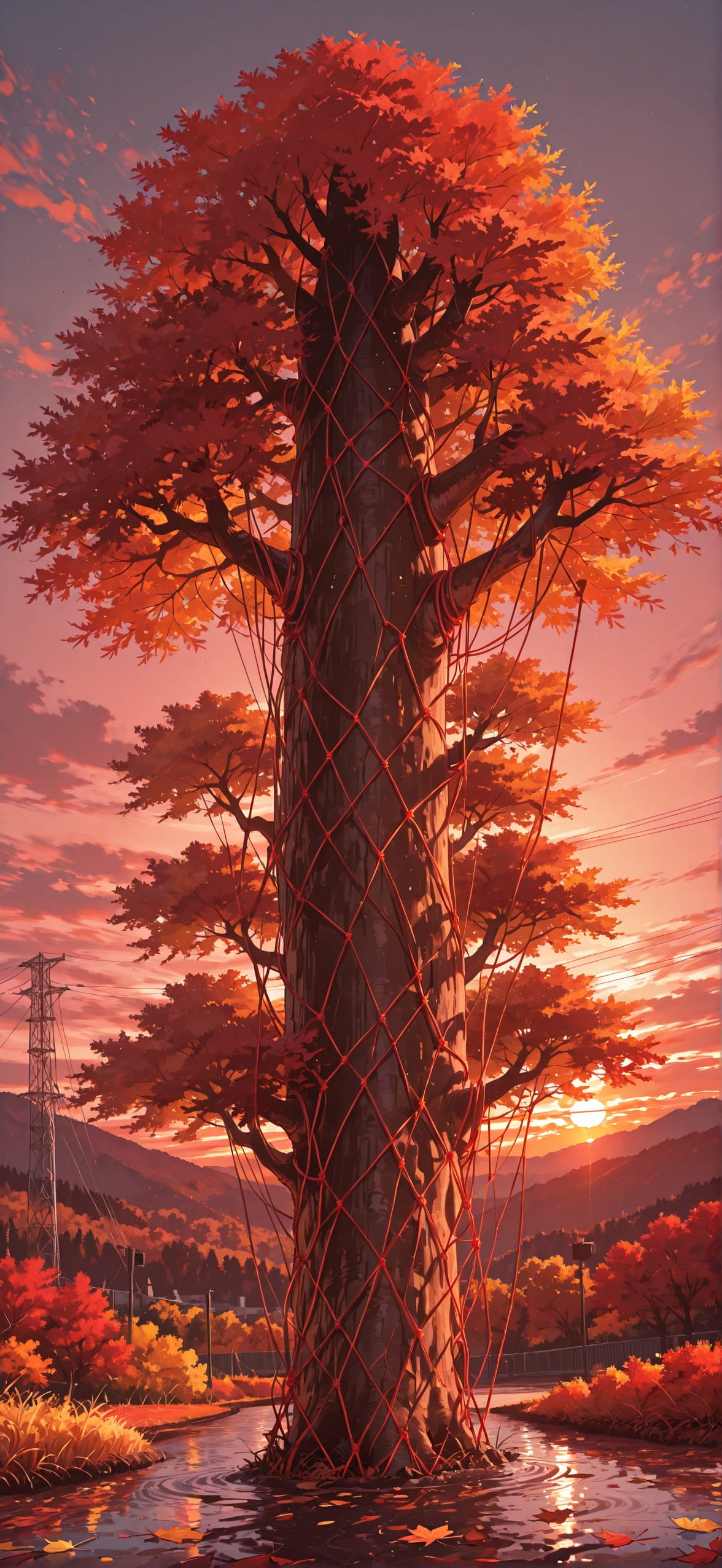 Connectioneering Red Sunset Sky Autumn mobile wallpaper / スマホ壁紙