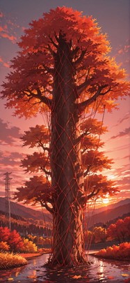 Connectioneering Red Sunset Sky Autumn mobile wallpaper / スマホ壁紙