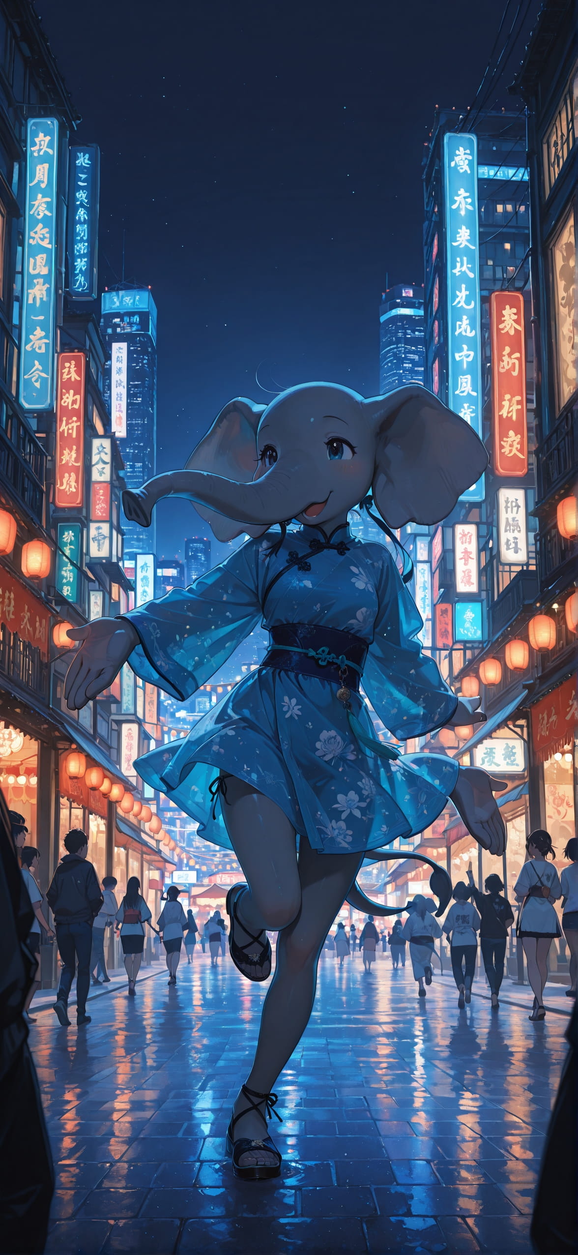 Democracyday Blue Night City Summer Animal Machine mobile wallpaper / スマホ壁紙