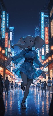 Democracyday Blue Night City Summer Animal Machine mobile wallpaper / スマホ壁紙