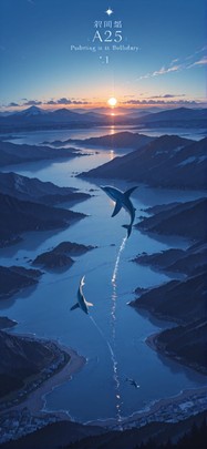 Democracyday Blue Sunset Mountain Spring Animal mobile wallpaper / スマホ壁紙