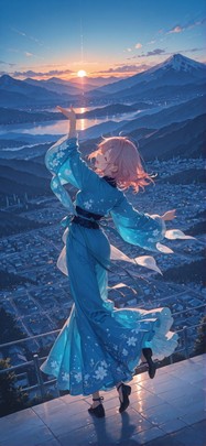 Democracyday Blue Sunset Mountain Spring mobile wallpaper / スマホ壁紙