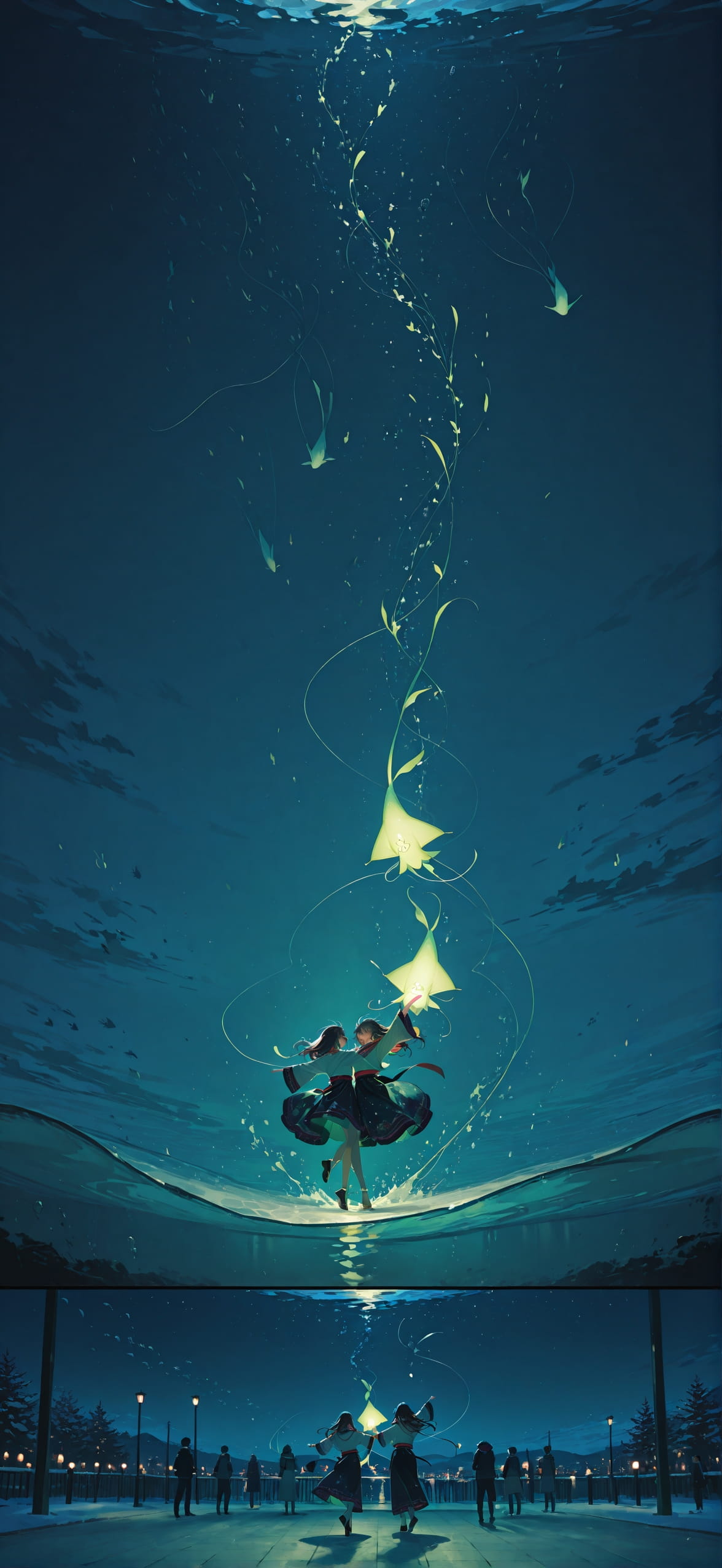 Democracyday Green Night Sea Winter Animal mobile wallpaper / スマホ壁紙