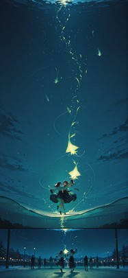 Democracyday Green Night Sea Winter Animal mobile wallpaper / スマホ壁紙