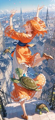 Democracyday Orange Afternoon City Spring Animal mobile wallpaper / スマホ壁紙