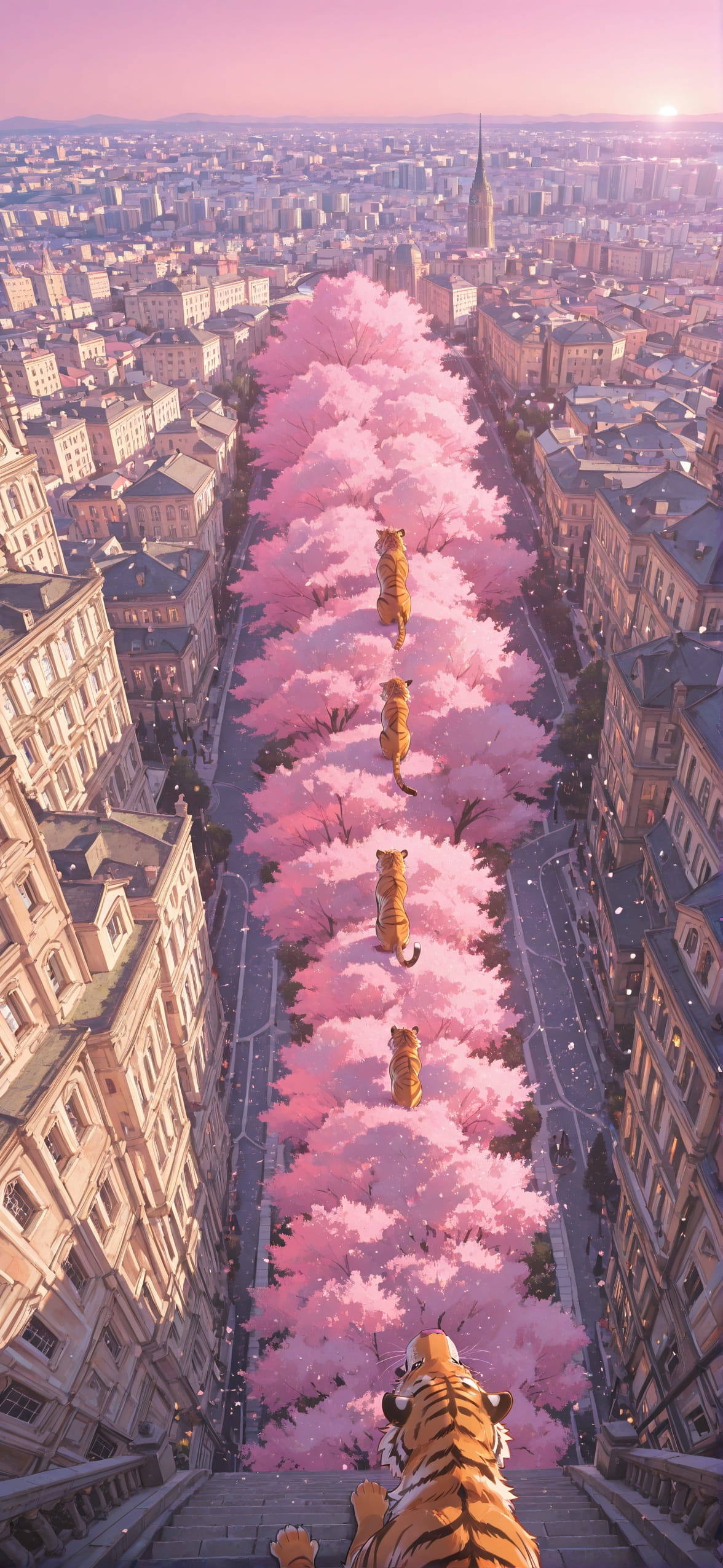 Democracyday Pink Afternoon City Spring Animal mobile wallpaper / スマホ壁紙