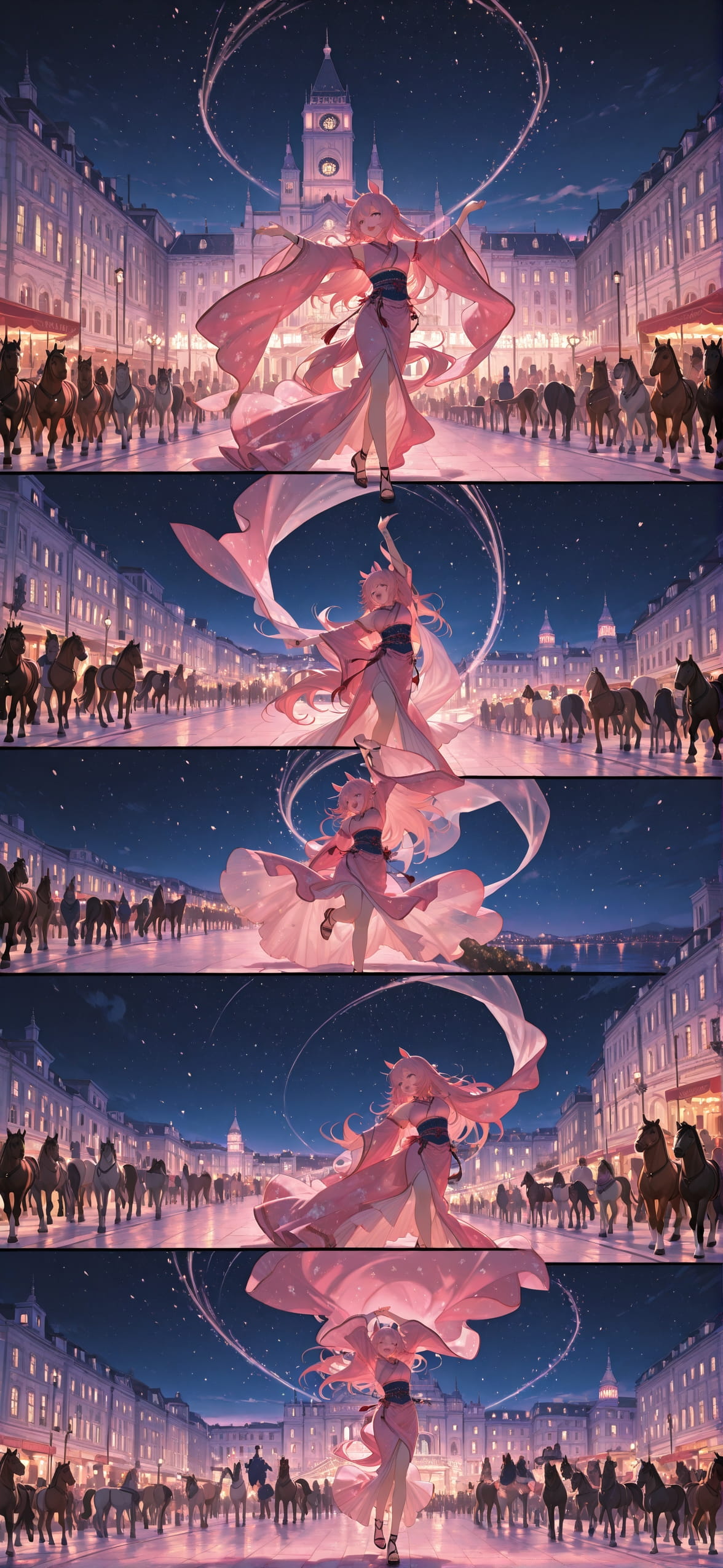 Democracyday Pink Night City Spring Animal mobile wallpaper / スマホ壁紙
