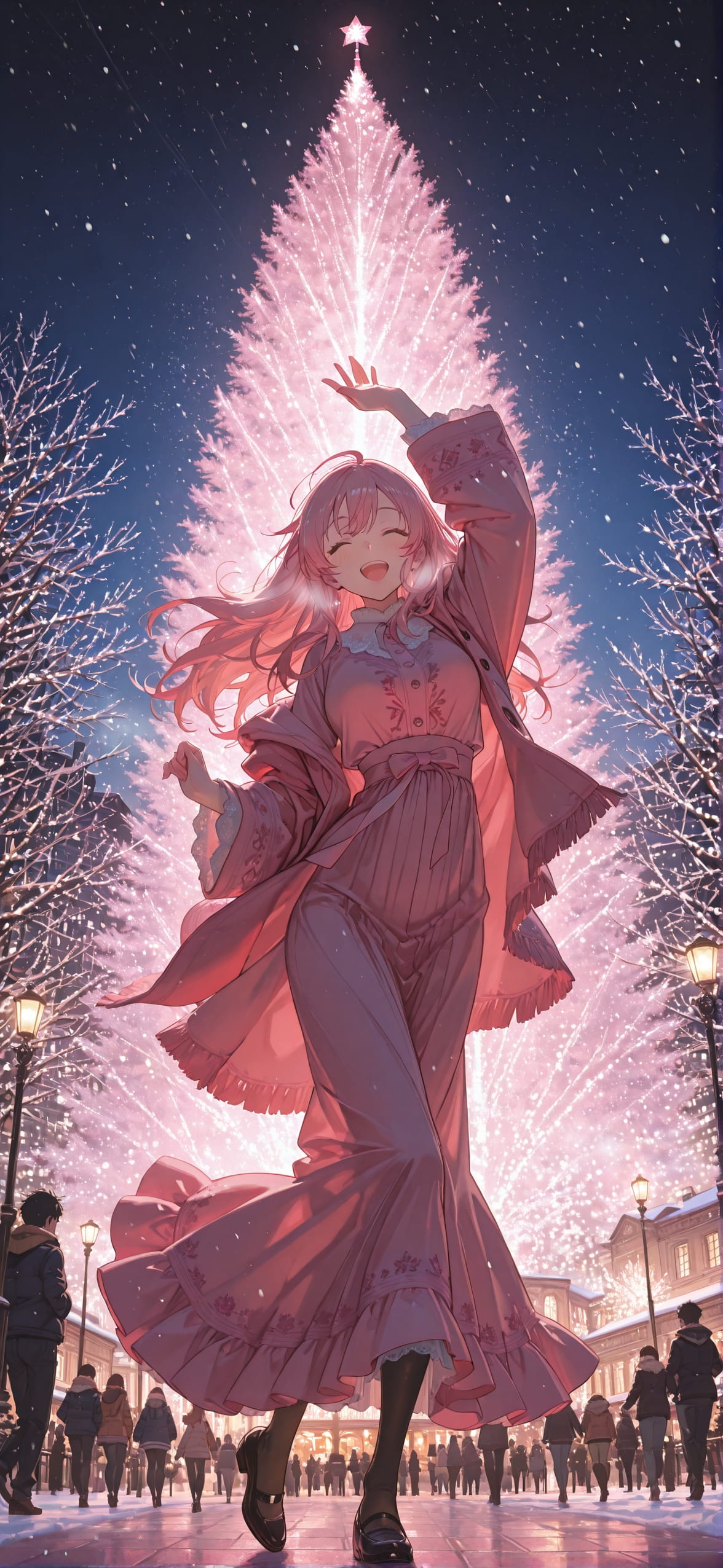Democracyday Pink Night City Winter mobile wallpaper / スマホ壁紙