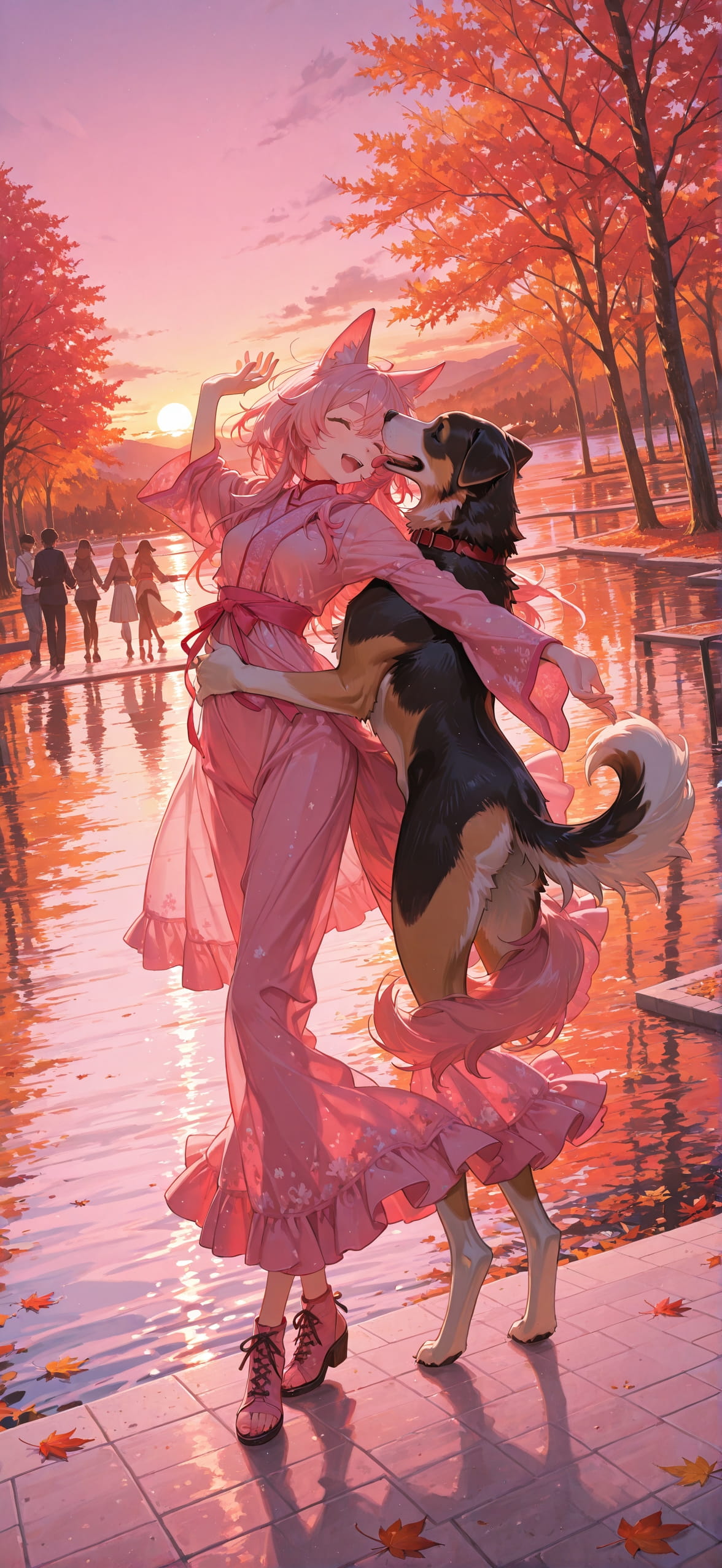 Democracyday Pink Sunset Sea Autumn Animal Machine mobile wallpaper / スマホ壁紙