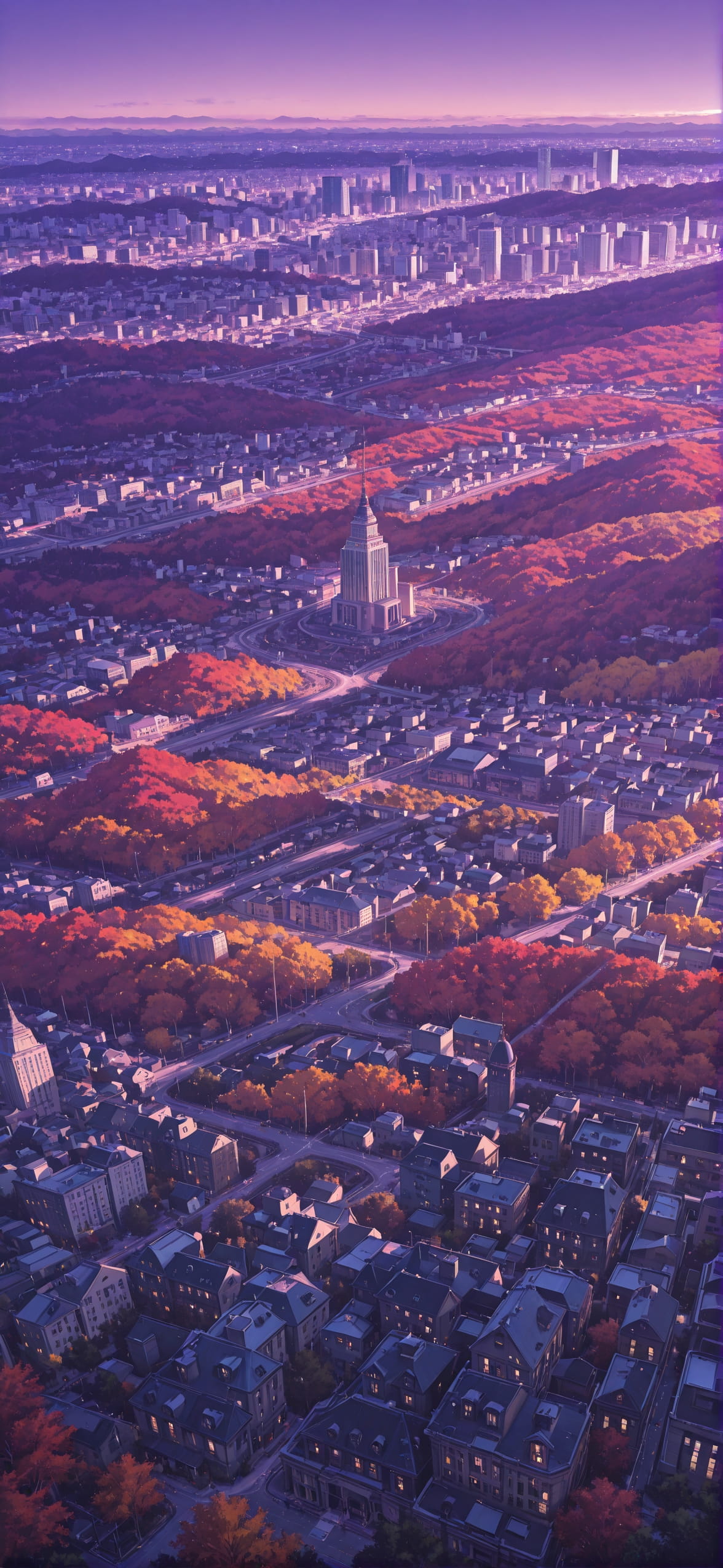 Democracyday Purple Afternoon City Autumn mobile wallpaper / スマホ壁紙