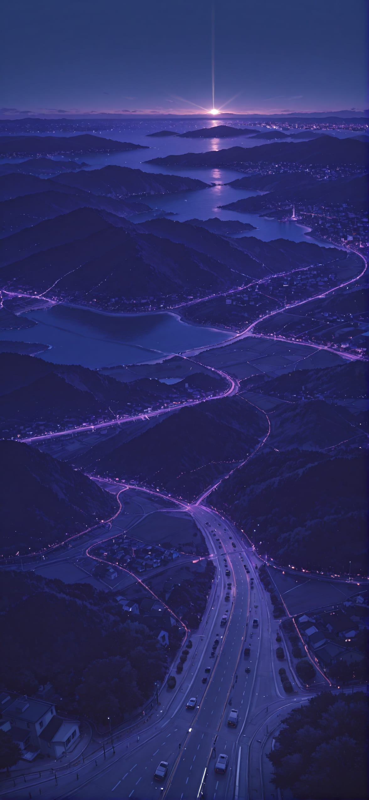 Democracyday Purple Night Sea Spring mobile wallpaper / スマホ壁紙