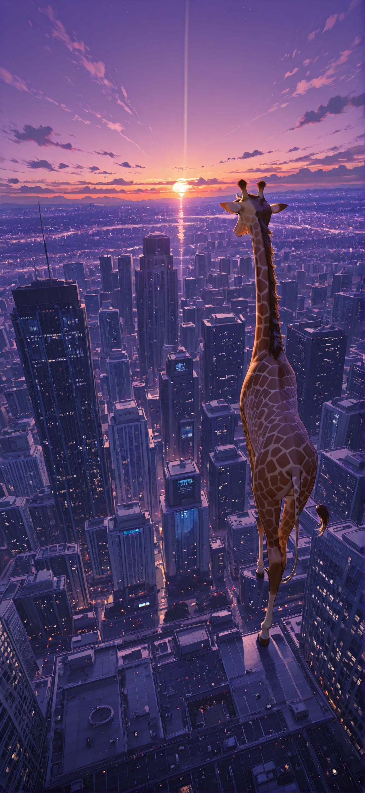 Democracyday Purple Sunset City Spring Animal mobile wallpaper / スマホ壁紙