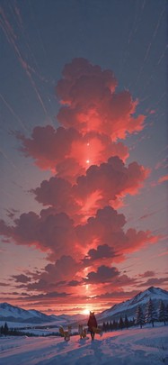 Democracyday Red Afternoon Sky Winter Animal mobile wallpaper / スマホ壁紙