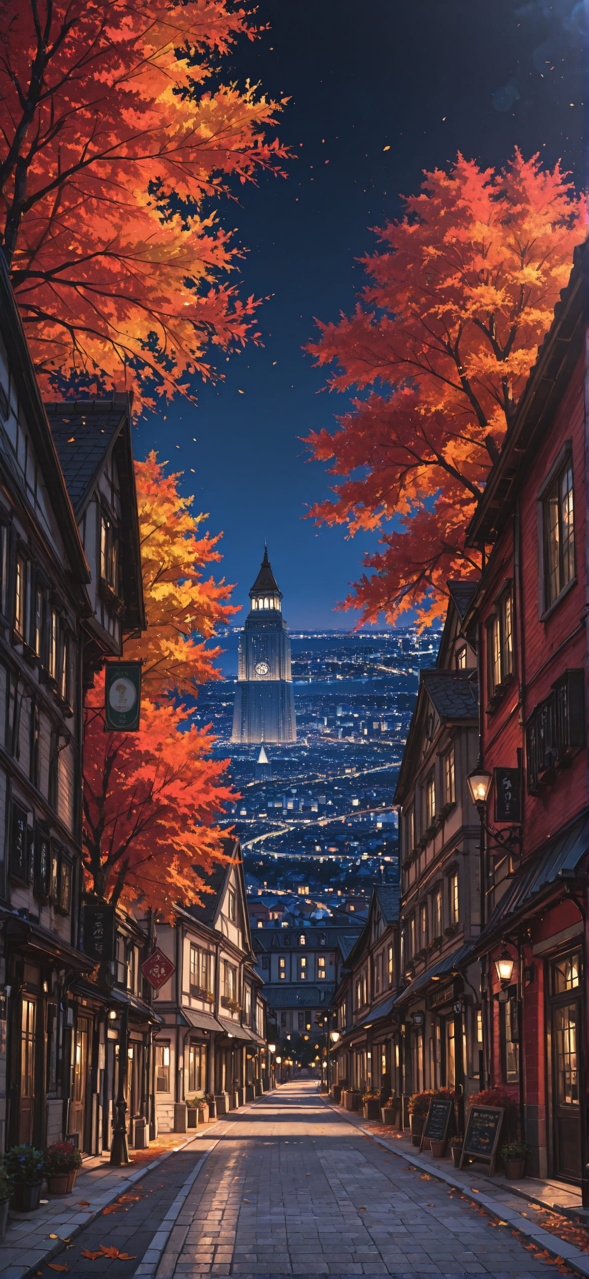 Democracyday Red Night City Autumn mobile wallpaper / スマホ壁紙