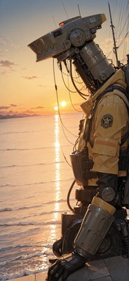 Democracyday Yellow Sunset Sea Summer Machine mobile wallpaper / スマホ壁紙