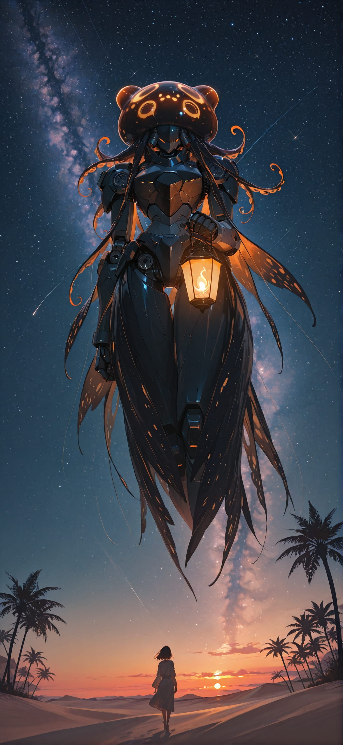 Desert Orange Sunset Sky Summer Animal Machine mobile wallpaper / スマホ壁紙