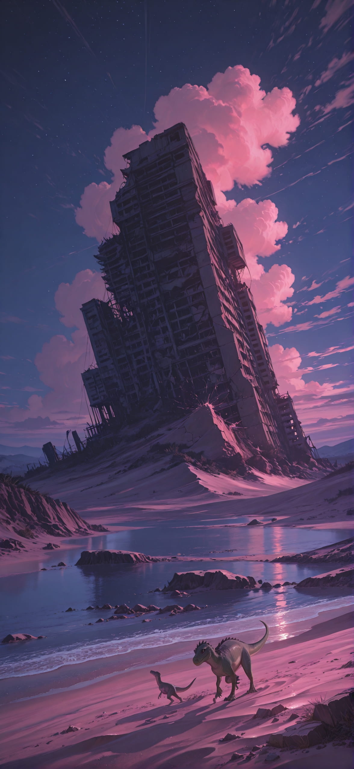 Desert Pink Night Sea Summer Animal mobile wallpaper / スマホ壁紙