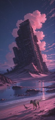 Desert Pink Night Sea Summer Animal mobile wallpaper / スマホ壁紙