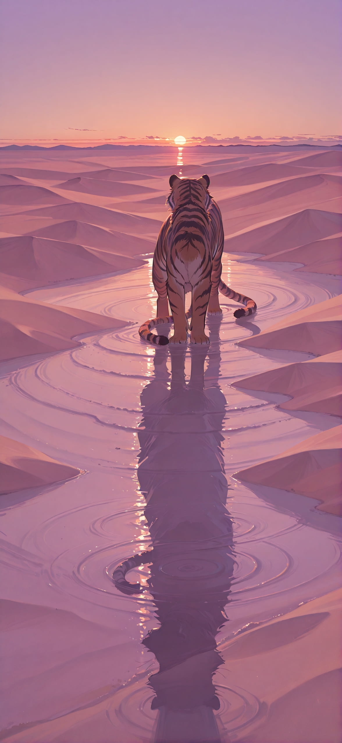 Desert Purple Sunset Sky Winter Animal mobile wallpaper / スマホ壁紙