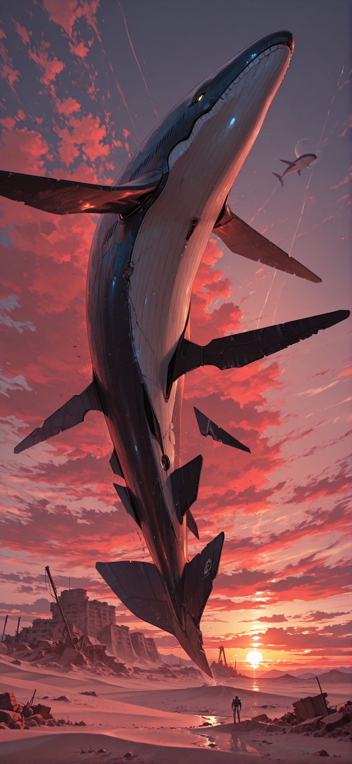 Desert Red Sunset Sea Summer Animal Machine mobile wallpaper / スマホ壁紙