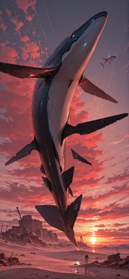 Desert Red Sunset Sea Summer Animal Machine mobile wallpaper / スマホ壁紙