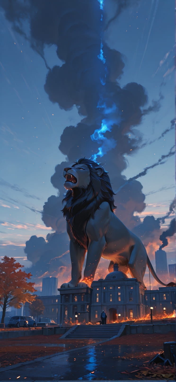 Ember Blue Afternoon City Autumn Animal mobile wallpaper / スマホ壁紙