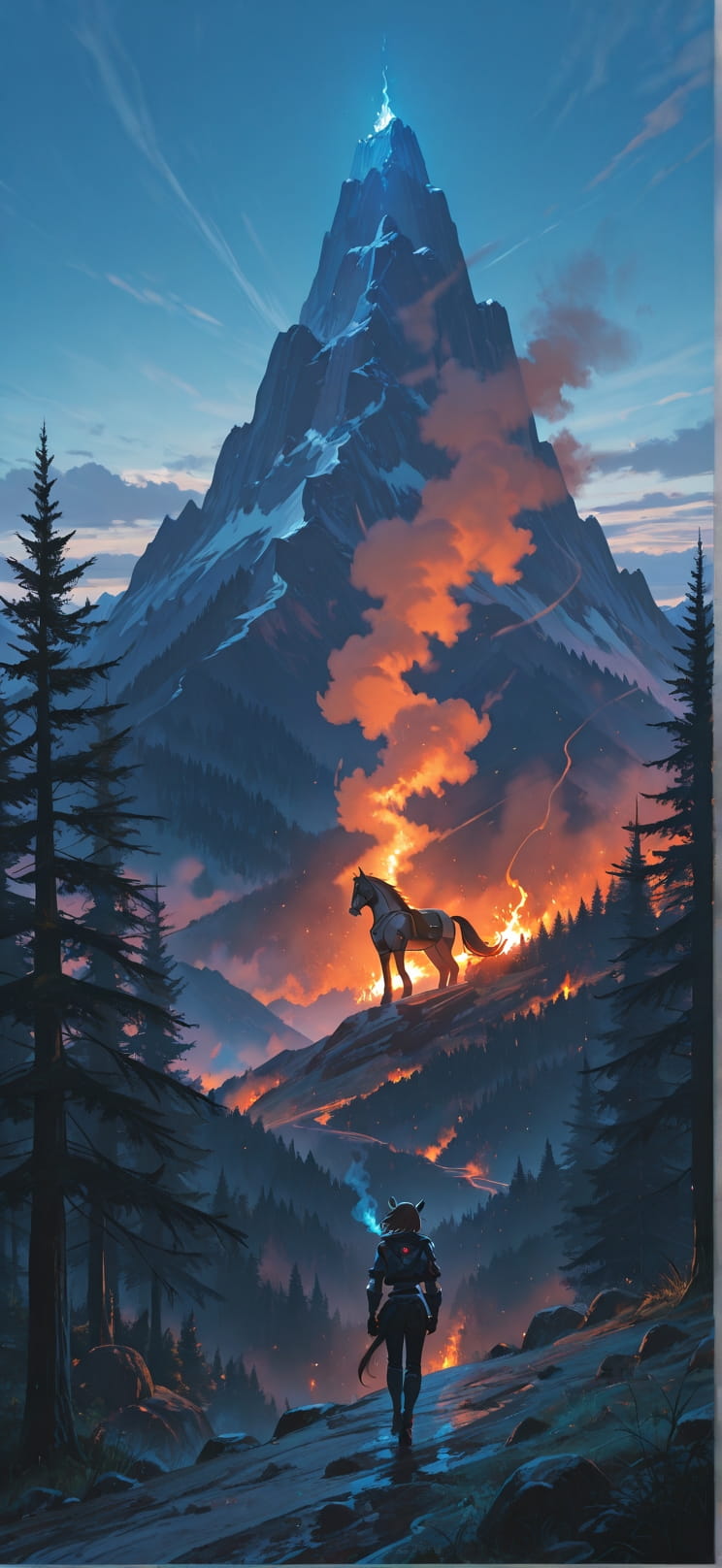 Ember Blue Afternoon Mountain Summer Animal Machine mobile wallpaper / スマホ壁紙