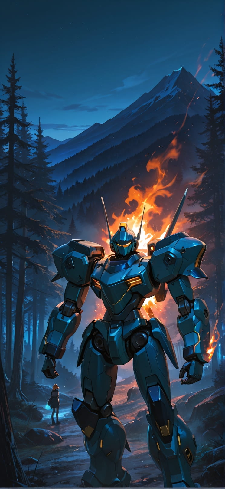 Ember Blue Night Mountain Summer Machine mobile wallpaper / スマホ壁紙