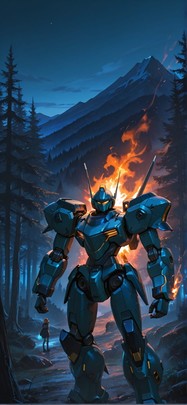 Ember Blue Night Mountain Summer Machine mobile wallpaper / スマホ壁紙