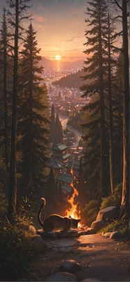 Ember Brown Sunset City Spring Animal mobile wallpaper / スマホ壁紙