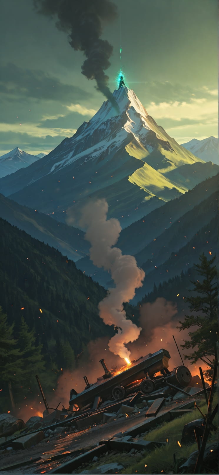 Ember Green Afternoon Mountain Spring mobile wallpaper / スマホ壁紙