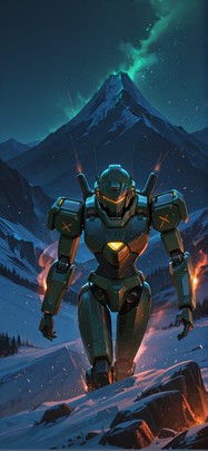 Ember Green Night Mountain Winter Machine mobile wallpaper / スマホ壁紙