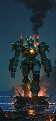 Ember Green Night Sea Spring Machine mobile wallpaper / スマホ壁紙