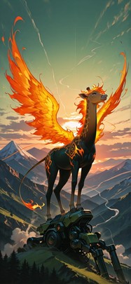 Ember Green Sunset Mountain Spring Animal Machine mobile wallpaper / スマホ壁紙