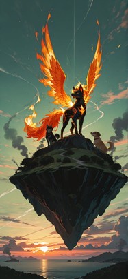 Ember Green Sunset Sea Spring Animal mobile wallpaper / スマホ壁紙