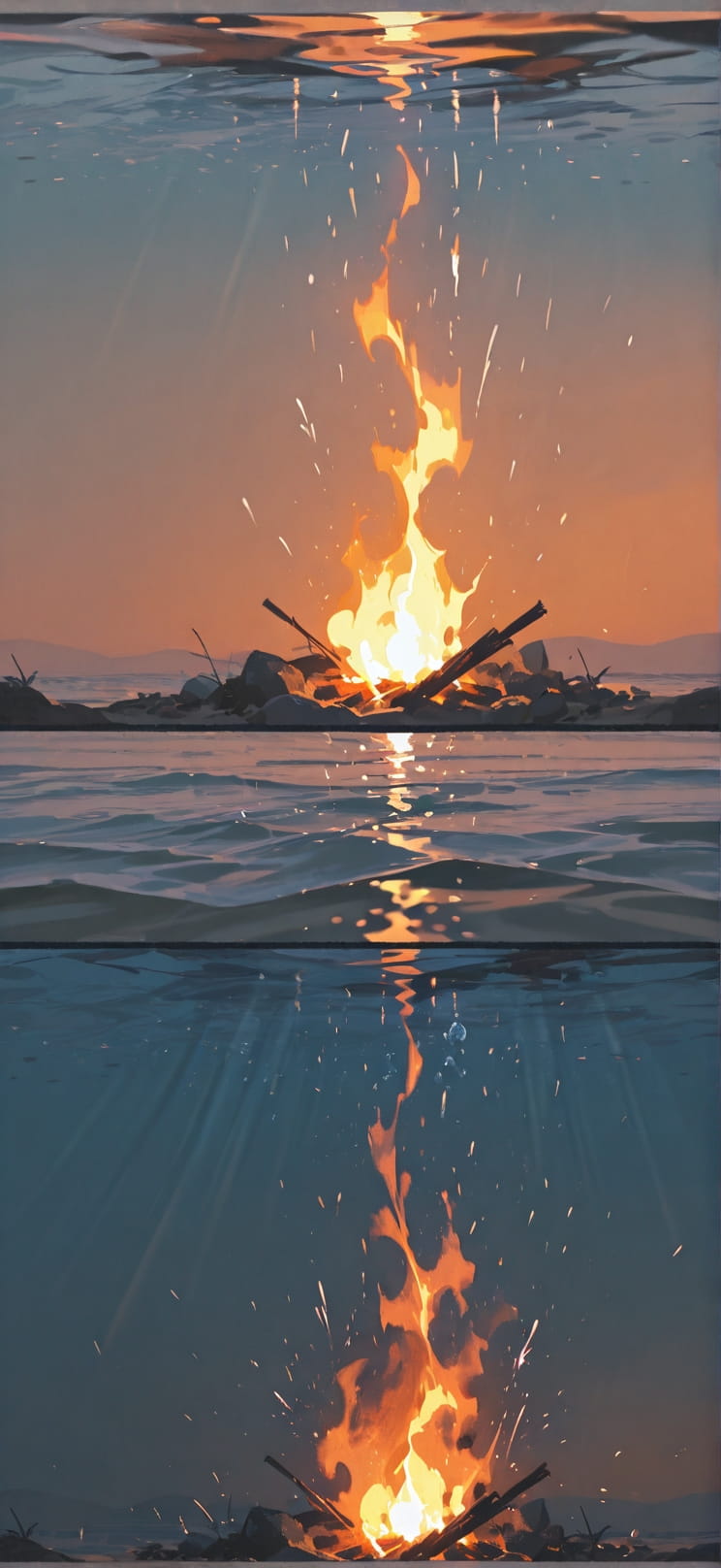 Ember Orange Afternoon Sea Summer mobile wallpaper / スマホ壁紙