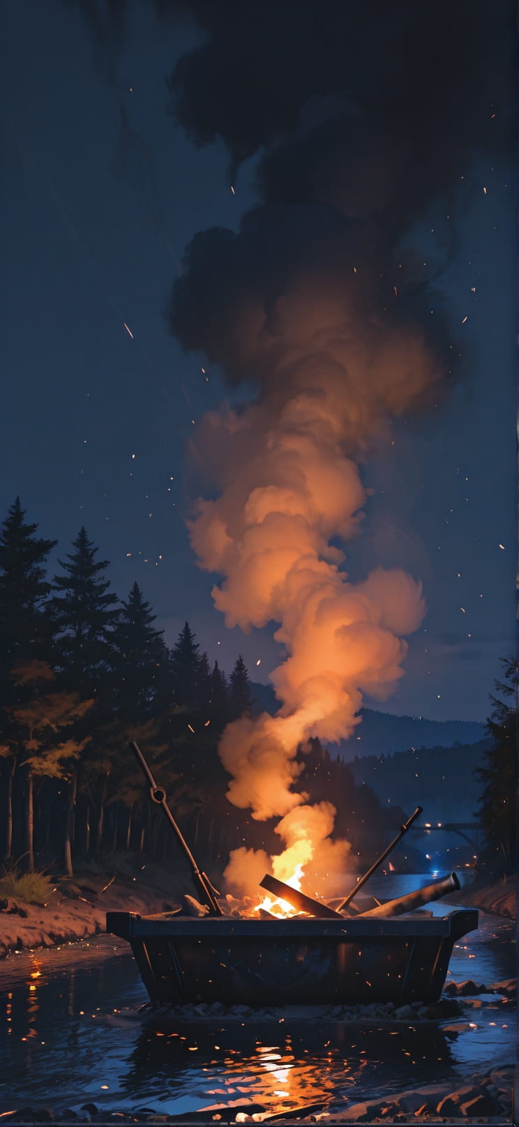 Ember Orange Night Sea Spring mobile wallpaper / スマホ壁紙