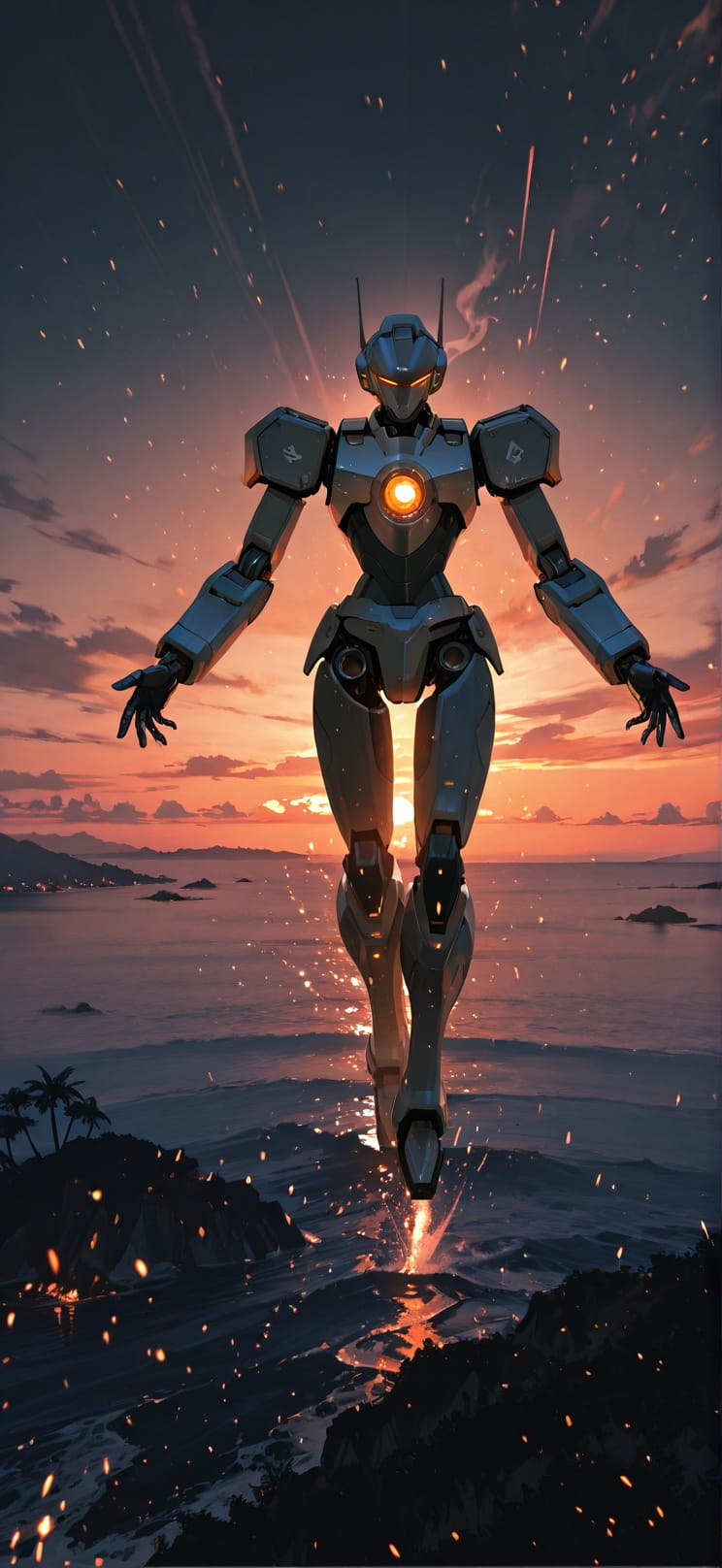 Ember Orange Sunset Sea Summer Machine mobile wallpaper / スマホ壁紙