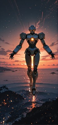 Ember Orange Sunset Sea Summer Machine mobile wallpaper / スマホ壁紙