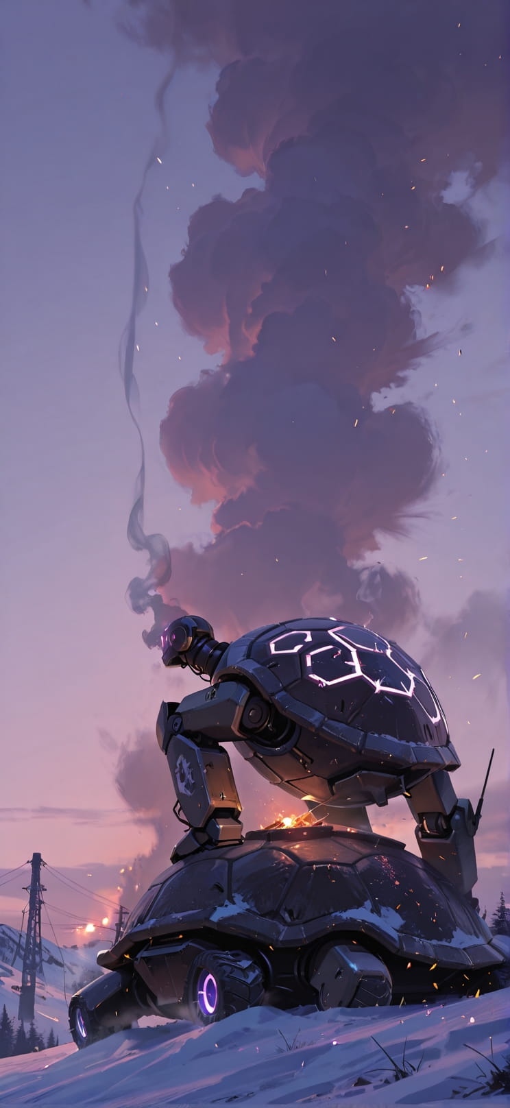 Ember Purple Afternoon Sky Winter Animal Machine mobile wallpaper / スマホ壁紙
