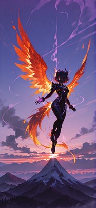 Ember Purple Sunset Mountain Spring Machine mobile wallpaper / スマホ壁紙